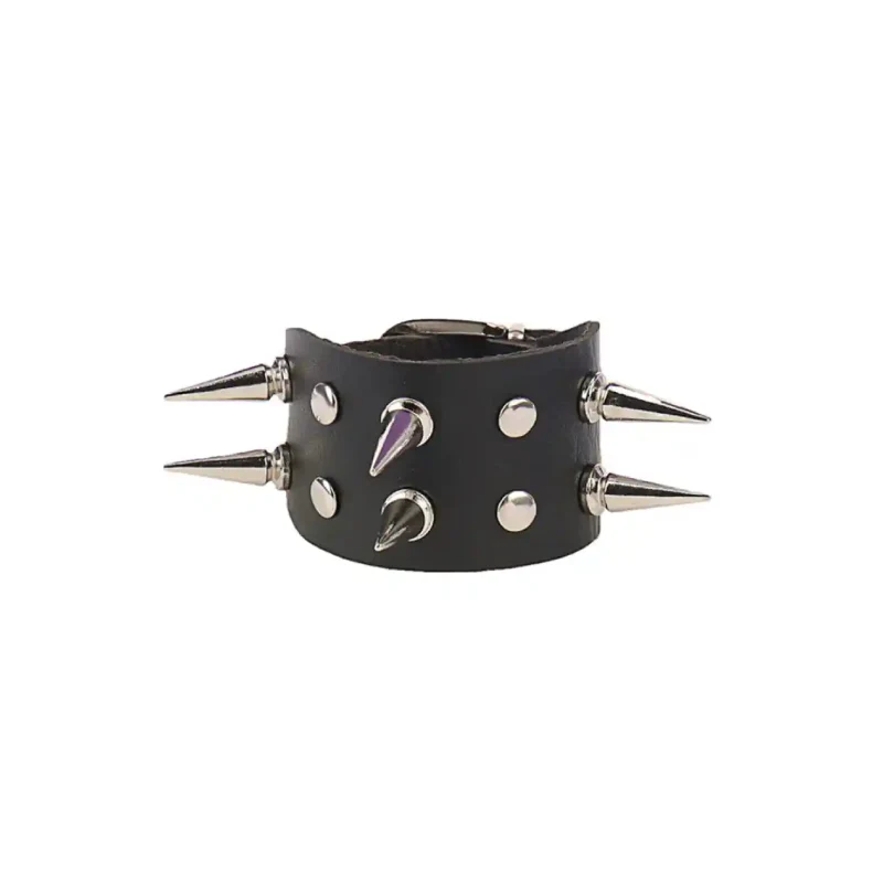 PU Leather Punk Gothic Spike Stud Heart Skull Bracelet Black