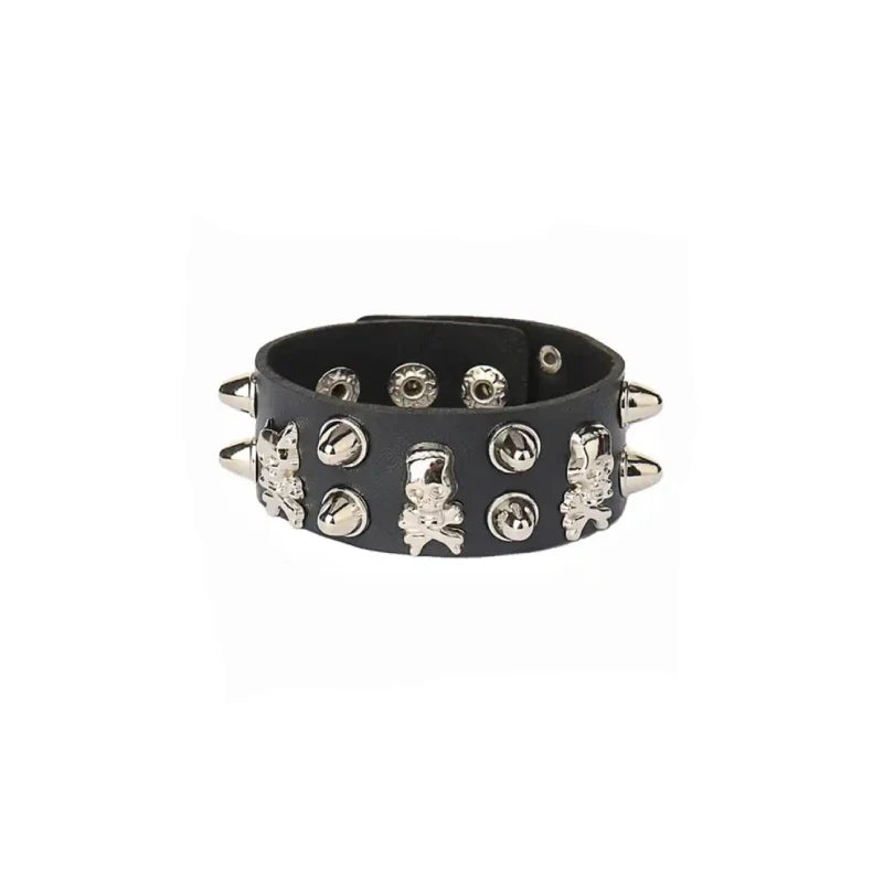 PU Leather Punk Gothic Spike Stud Heart Skull Bracelet