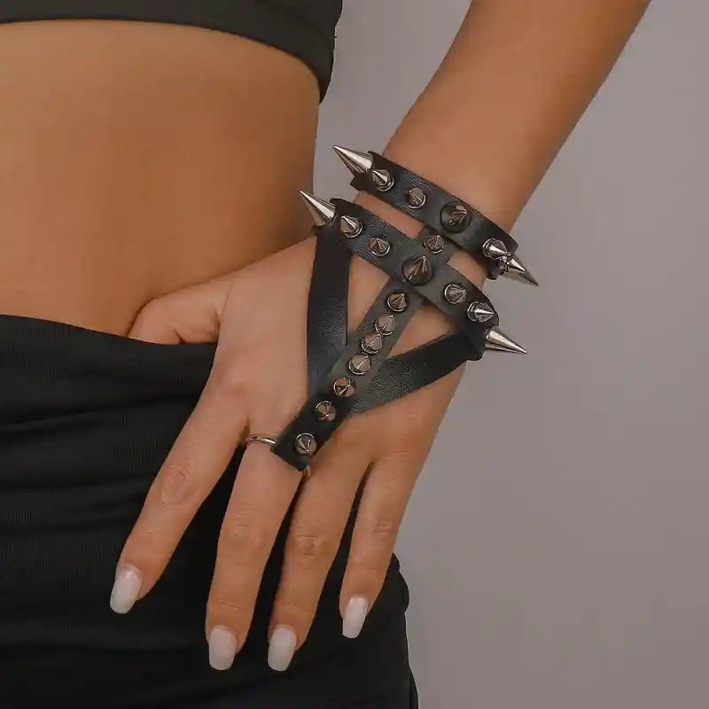 PU Leather Punk Gothic Spike Stud Heart Skull Bracelet