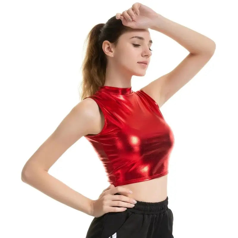 PU Leather Sleeveless Bralette Crop Top - Red / XS