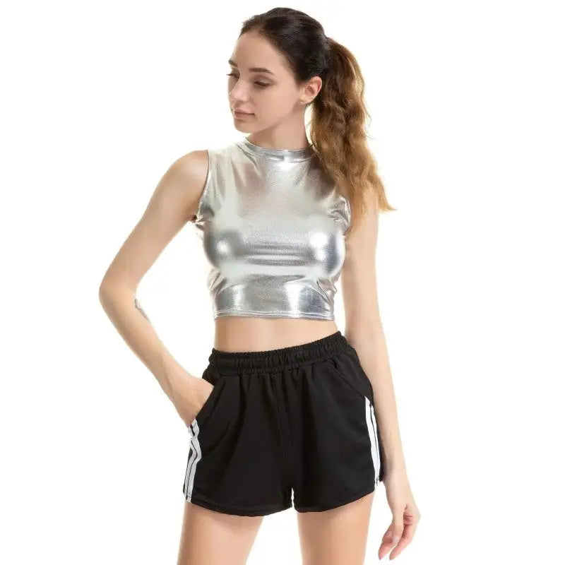 PU Leather Sleeveless Bralette Crop Top - Silver / XS