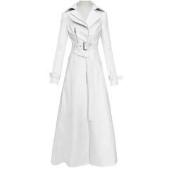 PU Leather Trench Coat Long Sleeve 32 Inches Length White