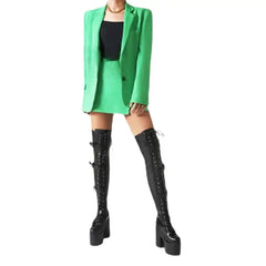 PU Over The Knee Square Heel Lace Up Boots Euro Size