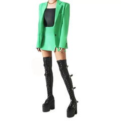 PU Over The Knee Square Heel Lace Up Thigh High Boots