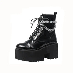 PU Platform Chunky Heel Ankle Boots Euro Size