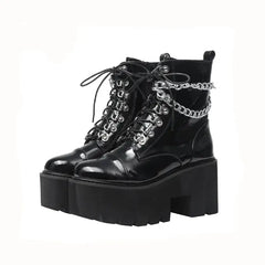 PU Platform Chunky Heel Ankle Boots Euro Size