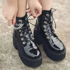 PU Platform Chunky Heel Ankle Boots Euro Size