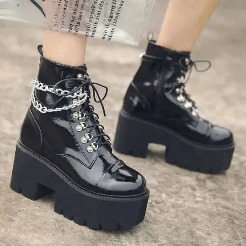 PU Platform Chunky Heel Ankle Boots Euro Size