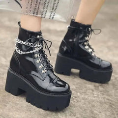 PU Platform Chunky Heel Ankle Boots Euro Size