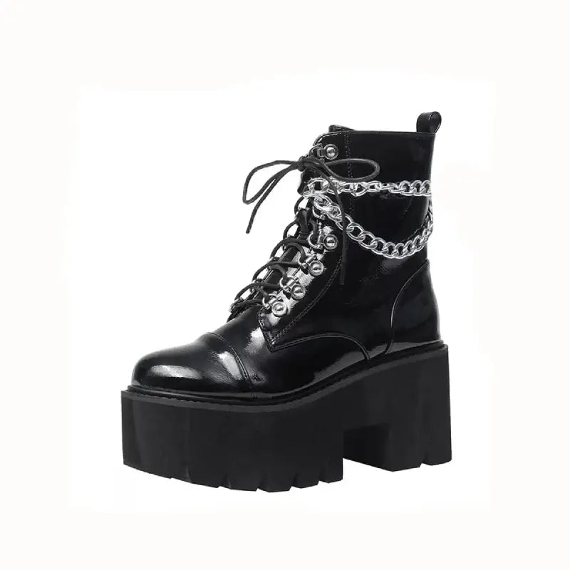 PU Platform Grunge Chunky Heel Ankle Boots - Black / 35