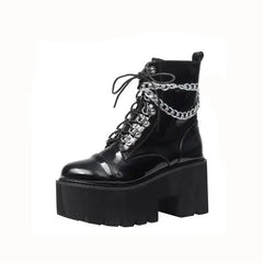 PU Platform Grunge Chunky Heel Ankle Boots - Black / 35