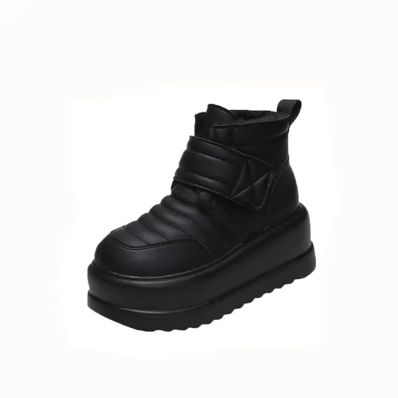 PU Platform Snow Plush Warm Hook Loop Boots - Black / 35
