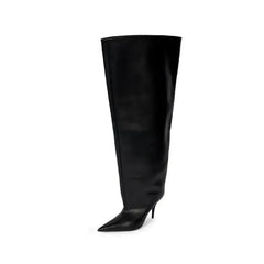 PU Pointed Toe Knee Length Slip On Boots - boots