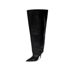 PU Pointed Toe Knee Length Slip On Boots Euro Size