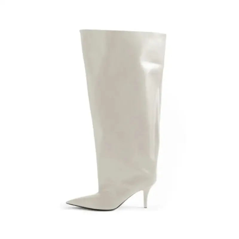 PU Pointed Toe Knee Length Slip On Boots Euro Size