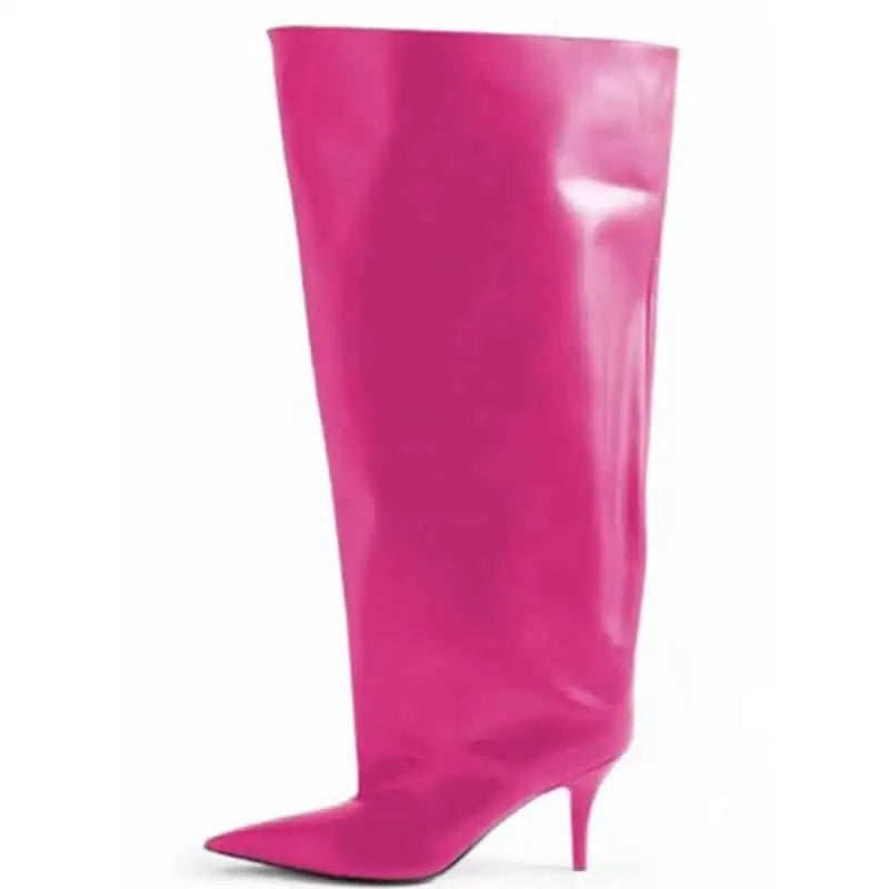 PU Pointed Toe Knee Length Slip On Boots Euro Size Pink / 34