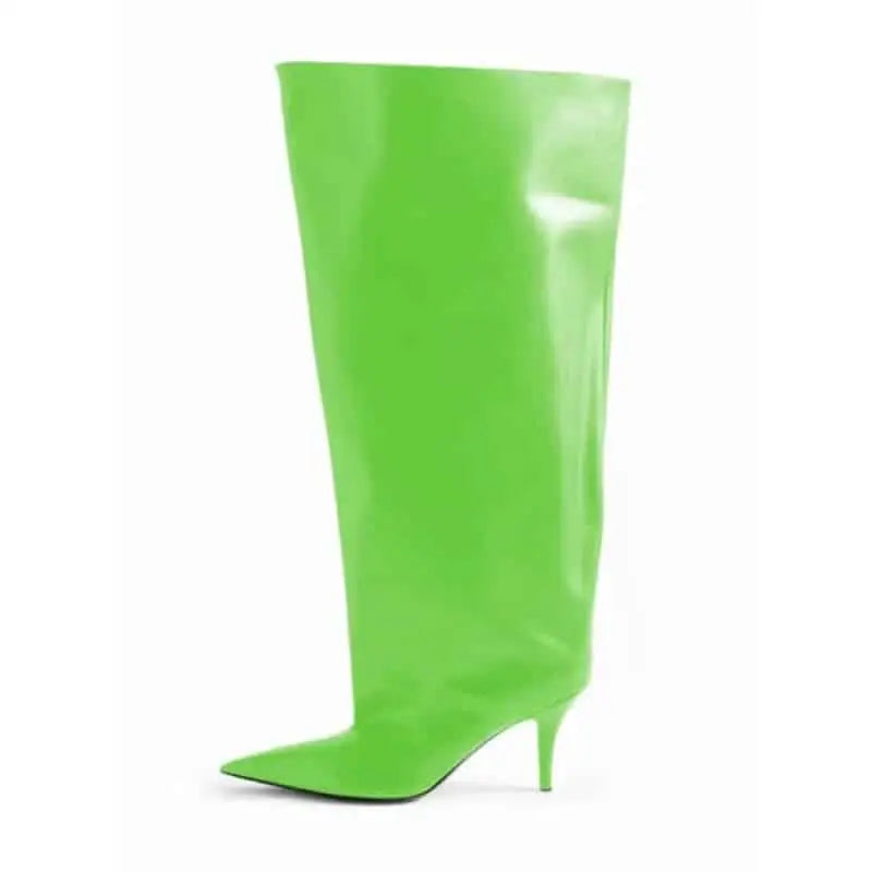 PU Pointed Toe Knee Length Slip On Boots - Green / 34