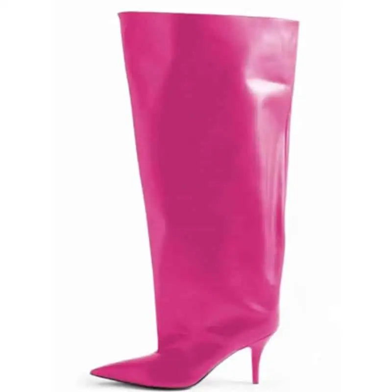 PU Pointed Toe Knee Length Slip On Boots - Pink / 34 - boots
