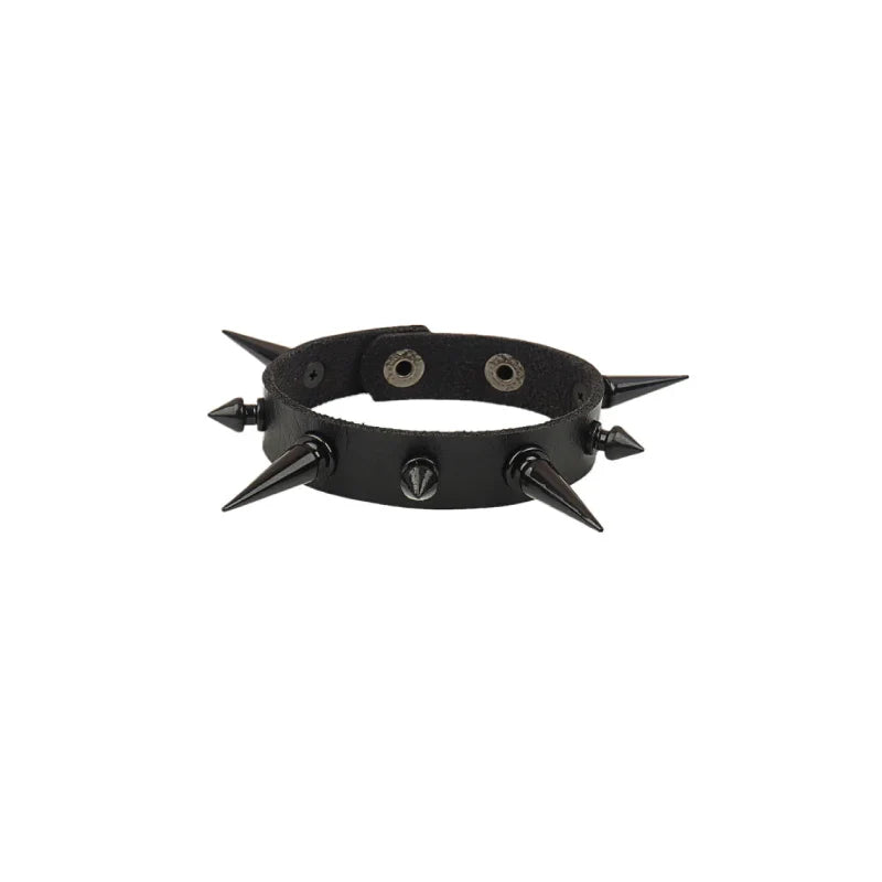 PU Punk Gothic Rivet Wrap Bracelet Black Spike