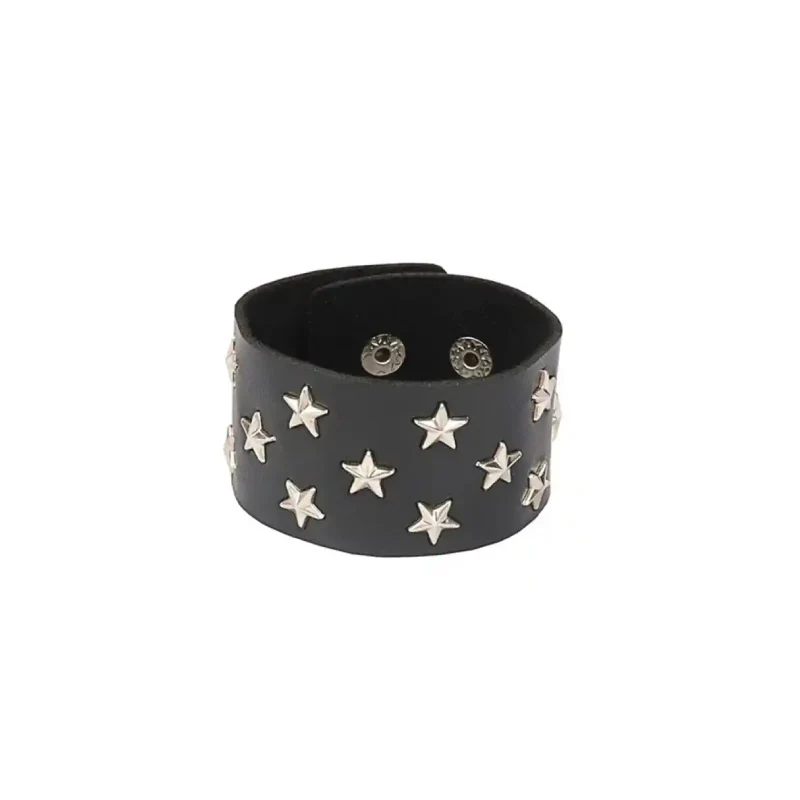 PU Punk Gothic Rivet Wrap Bracelet Stars Black