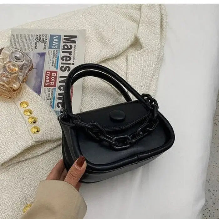 PU Shoulder Bag Chain Contrast Color Cute Handbag Black