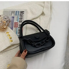 PU Shoulder Bag Chain Contrast Color Cute Handbag Black