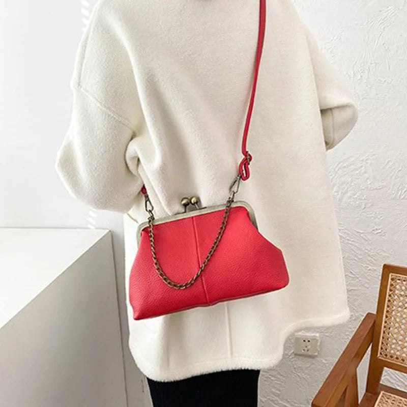 PU Shoulder Bag Clip Clutch Retro Crossbody