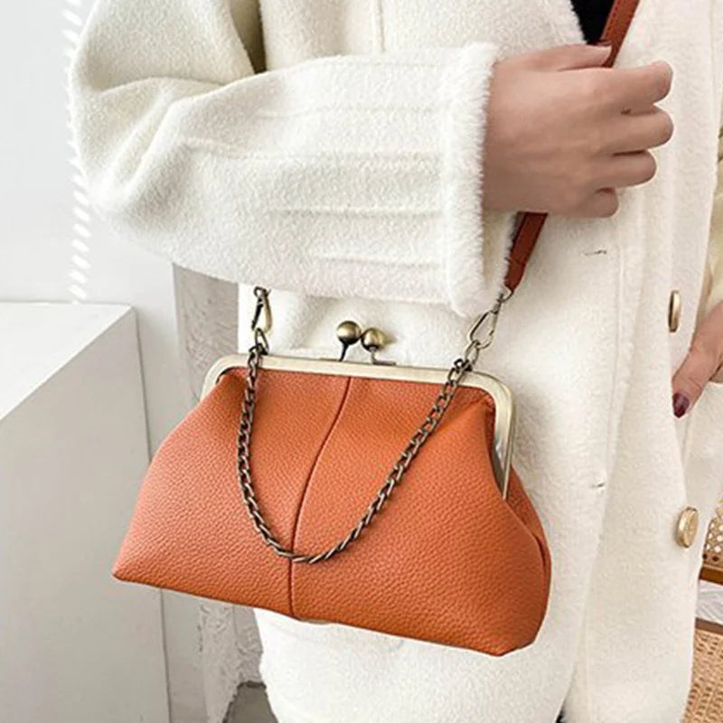 PU Shoulder Bag Clip Clutch Retro Crossbody