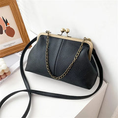 PU Shoulder Bag Clip Clutch Retro Crossbody Black