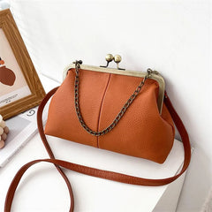 PU Shoulder Bag Clip Clutch Retro Crossbody Brown