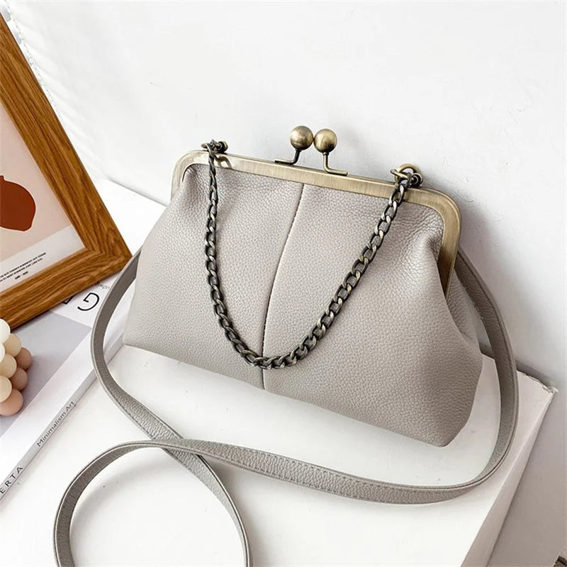 PU Shoulder Bag Clip Clutch Retro Crossbody Gray