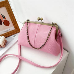 PU Shoulder Bag Clip Clutch Retro Crossbody Pink