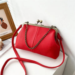 PU Shoulder Bag Clip Clutch Retro Crossbody Red