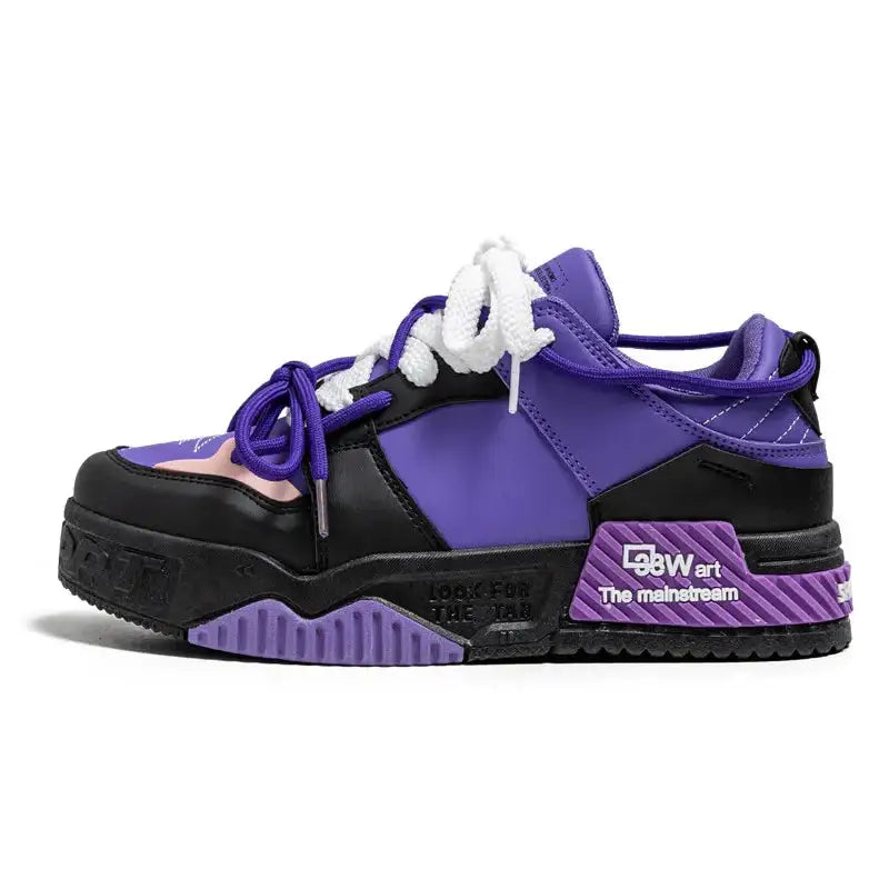 PU Skateboard Platform Lace Up Sneakers - Purple / 39