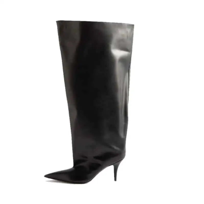 PU Stiletto Pointed Toe Mid Calf Boots Euro Size Black / 34