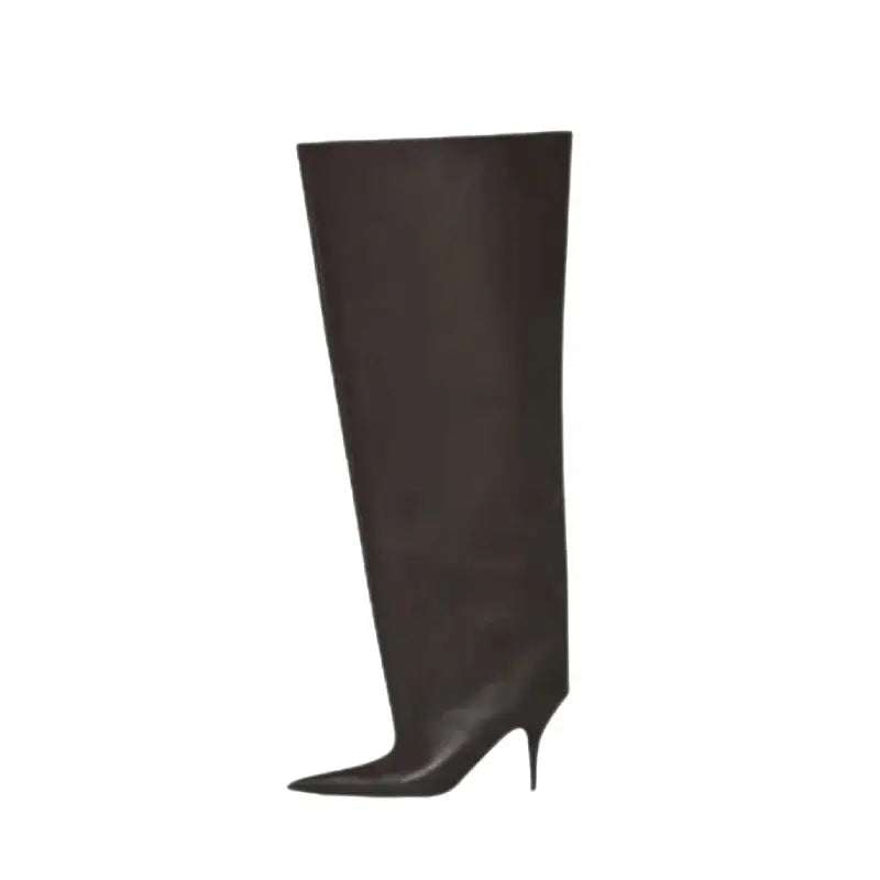PU Stiletto Pointed Toe Mid Calf Boots Euro Size Brown / 34