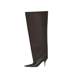 PU Stiletto Pointed Toe Mid Calf Boots Euro Size Brown / 34