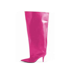 PU Stiletto Pointed Toe Mid Calf Boots Euro Size Pink / 34