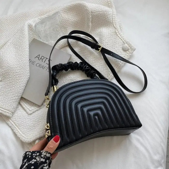 PU Striped Shoulder Bag with High Quality Zipper Black / 22
