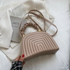 PU Striped Shoulder Bag with High Quality Zipper Khaki / 22
