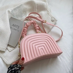 PU Striped Shoulder Bag with High Quality Zipper Pink / 22