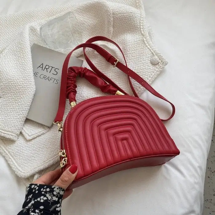 PU Striped Shoulder Bag with High Quality Zipper Red / 22 x