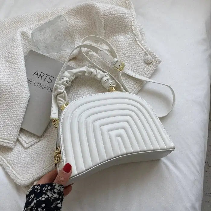PU Striped Shoulder Bag with High Quality Zipper White / 22