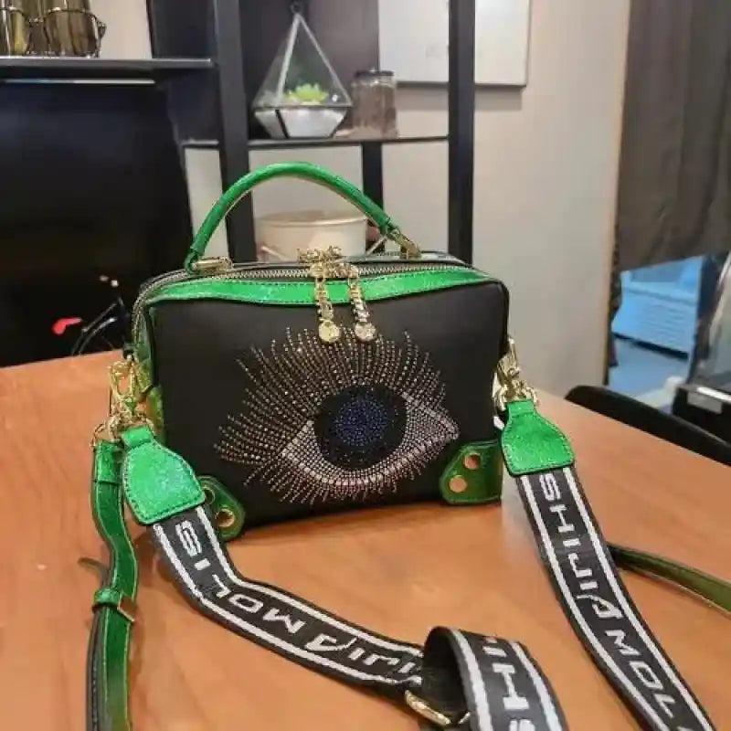 PU Zipper Handle Handbag Crossbody Bag Green