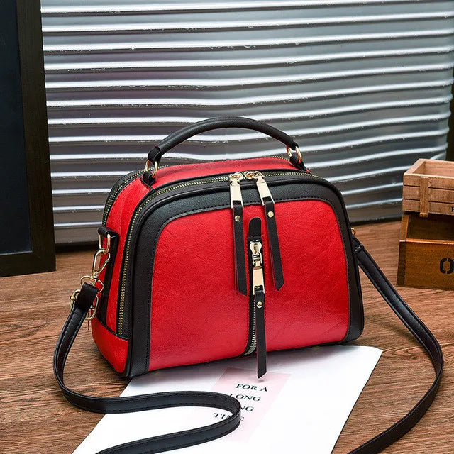 PU Zipper Shoulder Crossbody Top Handle Bag Red / 24x12x20cm
