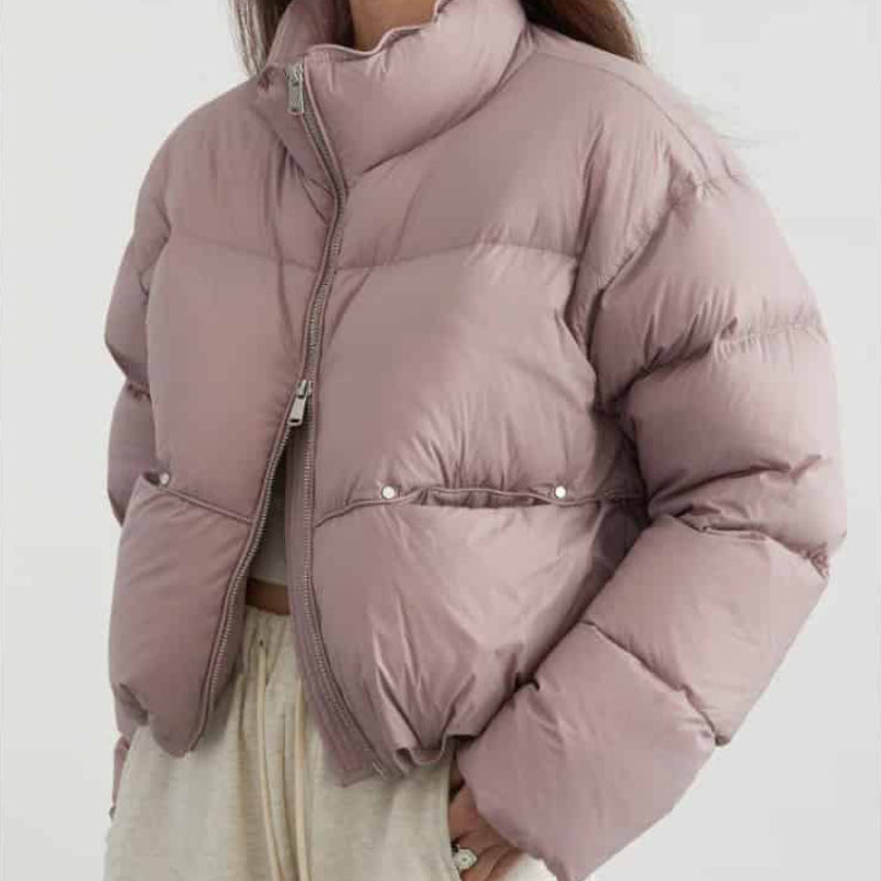 Puff Down Stand Collar Down Zipper Coat