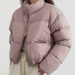 Puff Down Stand Collar Down Zipper Coat