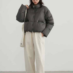 Puff Down Stand Collar Down Zipper Coat