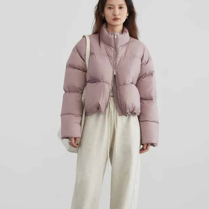 Puff Down Stand Collar Down Zipper Coat