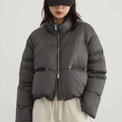 Puff Down Stand Collar Zipper Coat for Aesthetic Clothing